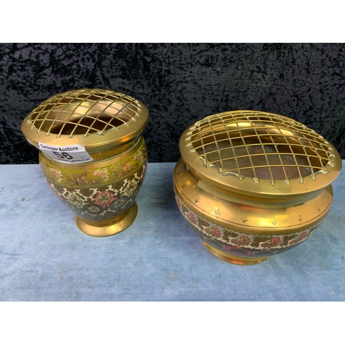 56 - Five pieces of decorative enameled brassware
