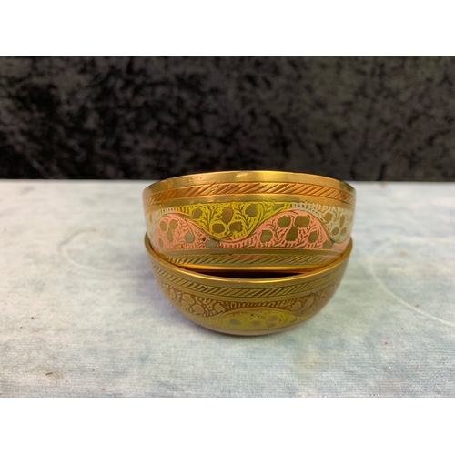 56 - Five pieces of decorative enameled brassware