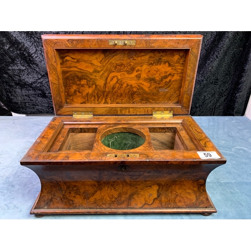 59 - Large antique walnut tea caddy, measures approx 20cm x 40cm x 21.5cm
