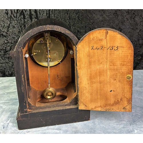 10 - Wooden cased mantle clock with J.W.Benson, Ludgate Hill movement (cracks no enamel face, no key), ap... 