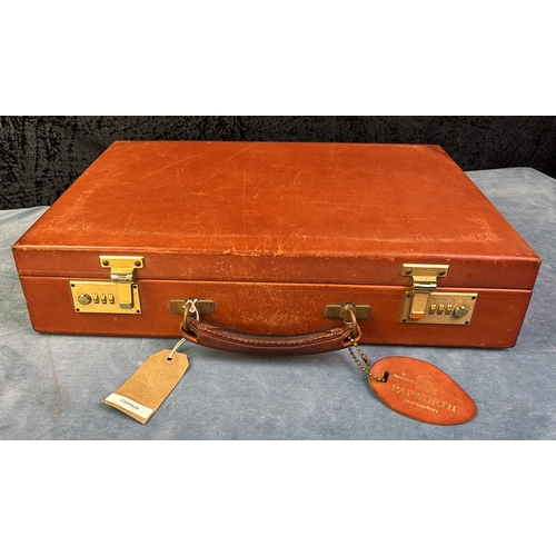 112 - Harrods Papworth briefcase, an Etienne Aigner leather back with two Mulberry leather teddy bear keyr... 