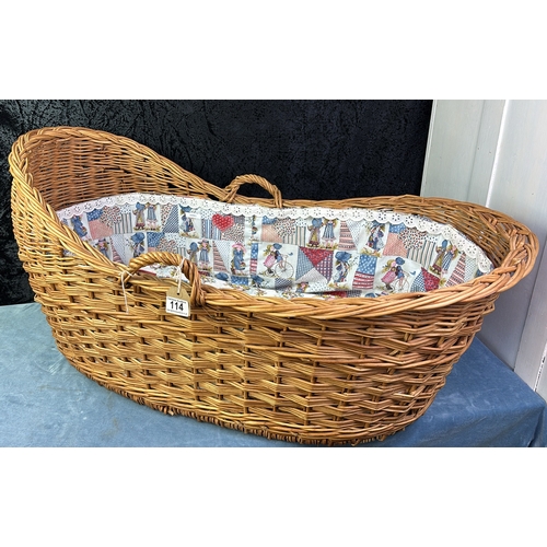 114 - Wicker baby basket / bassinet with vintage mat and Holly Hobbie fabric