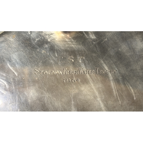 16 - White metal dish engraved to base ‘ E.S.C. Scorpion Freshwater Trophy 1964’ - (Scorpion sailing ding... 