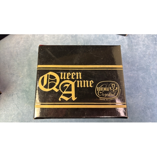 184 - 5 boxed sets of Queen Anne Bohemian glasses Inc Sherry and Tankard