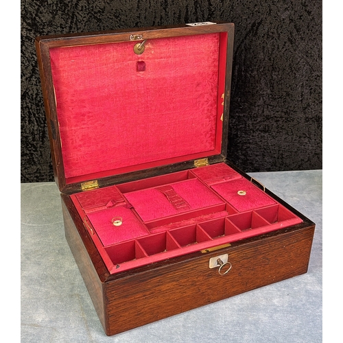 216 - Presented in 1851, an exquisite mother of pearl inlaid wooden sewing/jewellery box, with red satin l... 