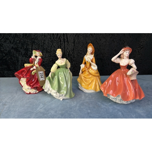 254 - 3 Royal Doulton figurines 'Top of the Hill', 'Sandra', 'Fair Lady's and 1 Coalport, 'Ladies of Fashi... 