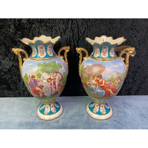 269 - A pairing of Empire Company, Stoke on Trent England Renaissance style vases, with hand painted detai... 