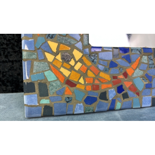 33 - Mosaic goldfish design wall mirror, approx 36cm x 30cm