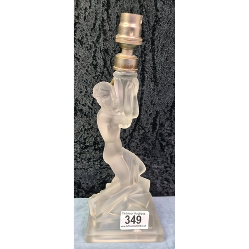 349 - Beautiful frosted glass lamp stand, featuring a deco lady, poss by Joseph Riedel H22 to top of glass... 