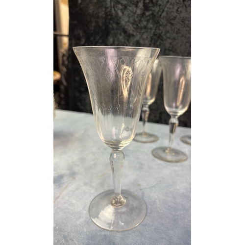 367 - A very fine collection of delicate etched and flutes antique crystal glasses and dessert bowls