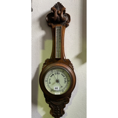 444 - Carved oak framed banjo barometer, approx 92cm tall