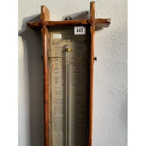 445 - Admiral Fitzroy barometer with internal W.& J George the moment and a storm glass, case  measures ap... 