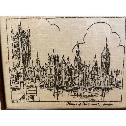 453 - Three vintage framed embroidery pictures of St Paul’s Cathedral, Tower Bridge and the Houses of Parl... 