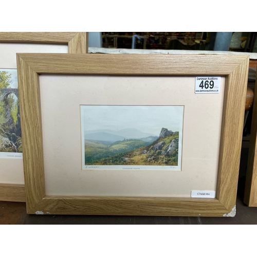 469 - Selection of framed Devon artwork - Two limited edition signed prints of Widecombe-in-the-Moor and P... 