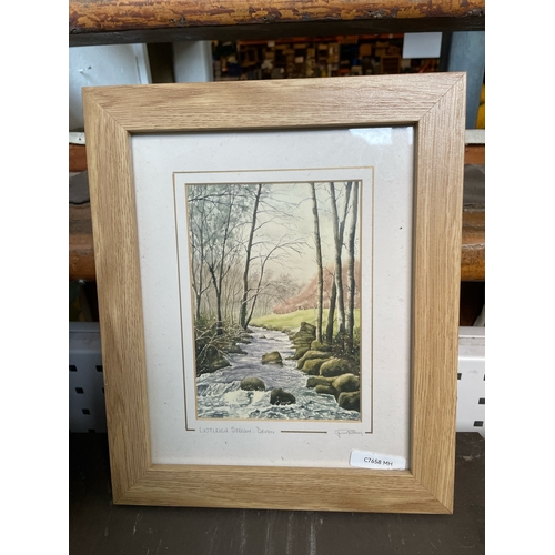 469 - Selection of framed Devon artwork - Two limited edition signed prints of Widecombe-in-the-Moor and P... 