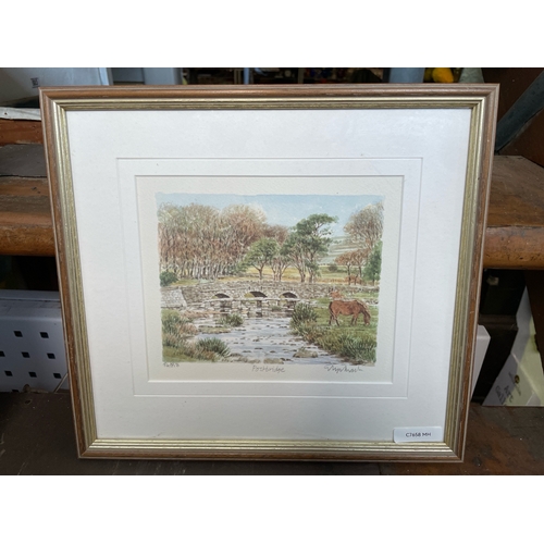 469 - Selection of framed Devon artwork - Two limited edition signed prints of Widecombe-in-the-Moor and P... 