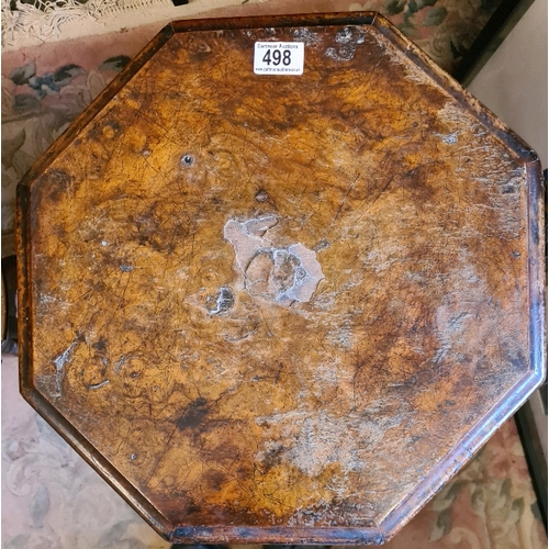 498 - Pedal sewing box table with carved legs, fitted interior with sewing contents (top of table a/f)