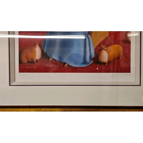 508 - Framed limited edition signed print entitled ‘We are not amused’ depicting the Queen and corgis by S... 