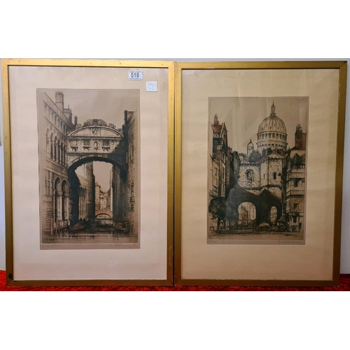 518 - Pair of signed etching prints of Boulogne and the Bridge of Sighs, Venice by Edward Sharland, frames... 