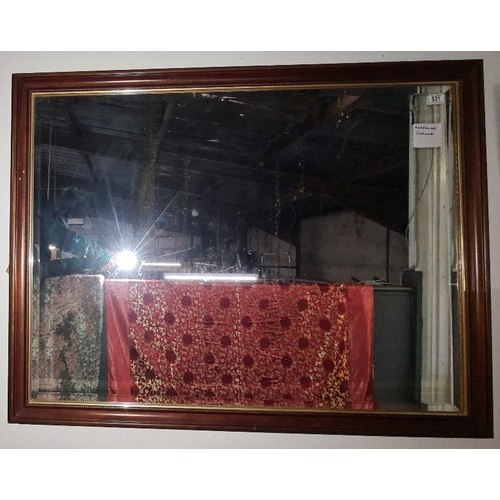 531 - Large wood framed bevelled edge wall mirror, approx 101cm x 129cm