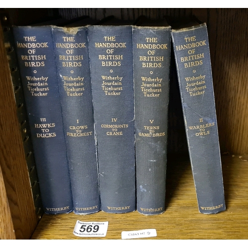 569 - 5 vols of The Handbook of British Birds by Witherby, Jourdain, Ticehurst, Tucker.