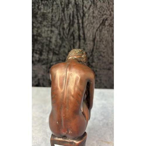 598 - Art Deco style bronze figurine of a naked lady seated on a box, possibly Austrian, maker’s mark to b... 