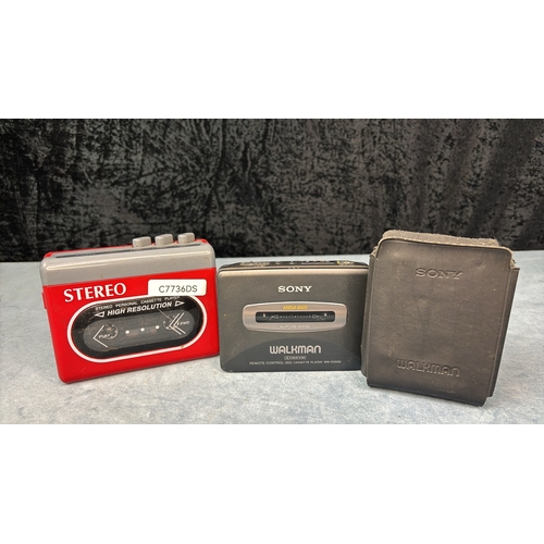 605 - Two vintage personal stereo cassette players - Sony Walkman WM-EX508 in branded slip case and on oth... 