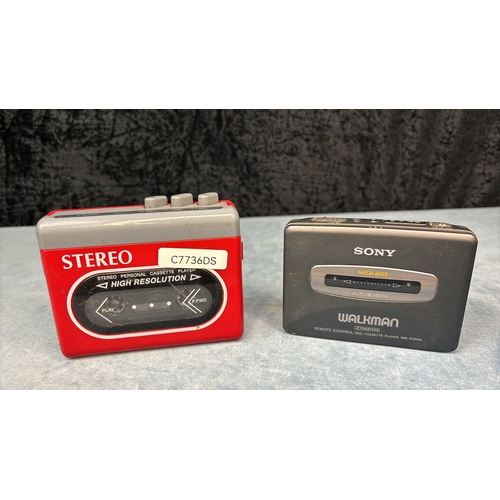 605 - Two vintage personal stereo cassette players - Sony Walkman WM-EX508 in branded slip case and on oth... 