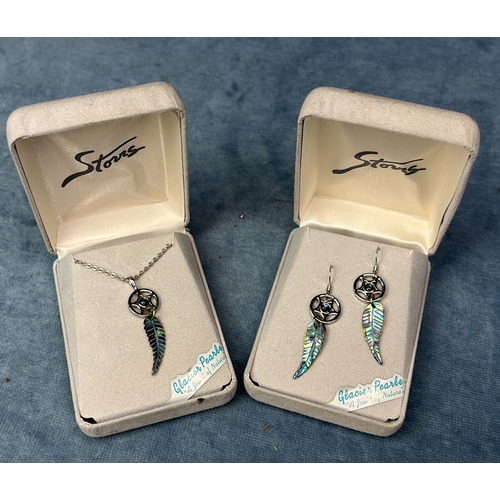 612 - Glacier Pearle Abalone shell pendant and matching earrings in original boxes