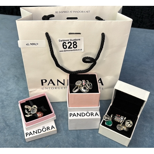 628 - Three boxes of Pandora charms - 11 charms in total