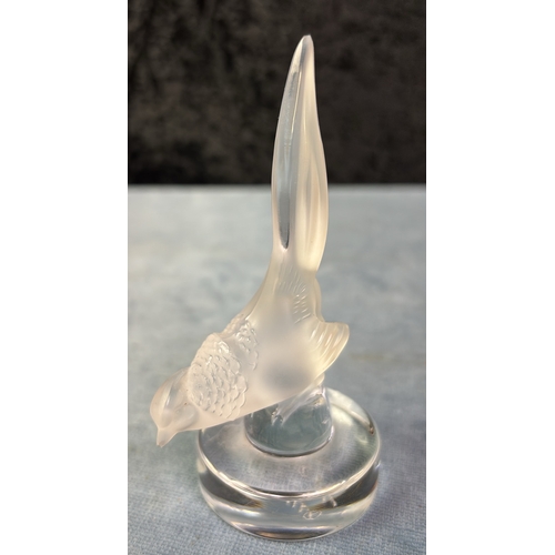 660 - Lalique Crystal glass birds, pheasant 11cm tall and partridge 6cm tall with ‘Lalique’ etched to base