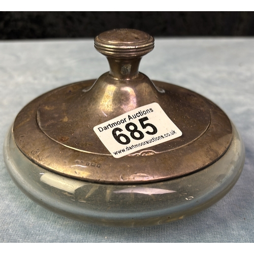 685 - Unusual cut glass powder jar with silver rim and lid.London 1904