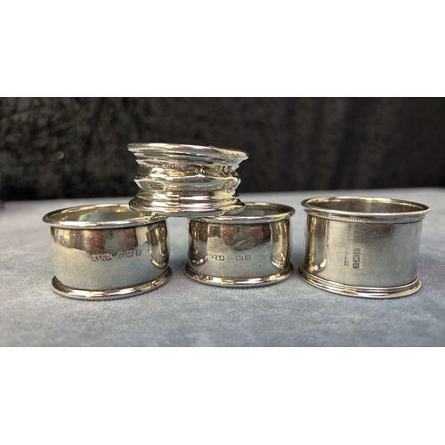 688 - 4 similar silver napkin rings. Various dates. 68 gms