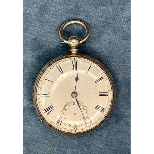 700 - Silver vintage cased pocket watch, No second hand or key.