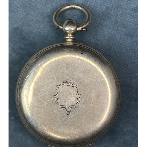 700 - Silver vintage cased pocket watch, No second hand or key.