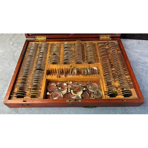 71 - Large Optometrist set of ophthalmic optician lenses in a mahogany case