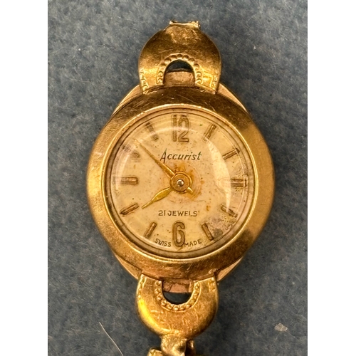 714 - 9ct gold ladies bracelet watch (incomplete).8gms.