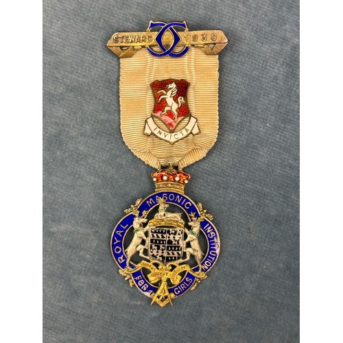 719 - Silver and enamel Masonic medal.Royal Masonic Institution for Girls. Steward 1930.