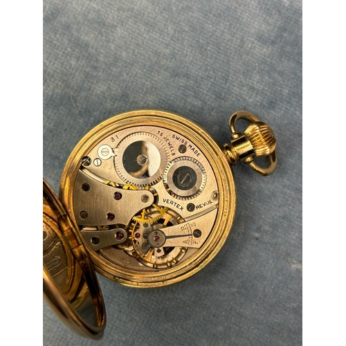 736 - Swiss made gold plated pocket watch by Vertex. Presented by British Rail Western Region to BH Bristo... 