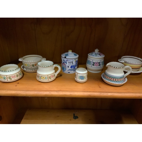 775 - Honiton pottery bowls, lidded jam pots and jugs