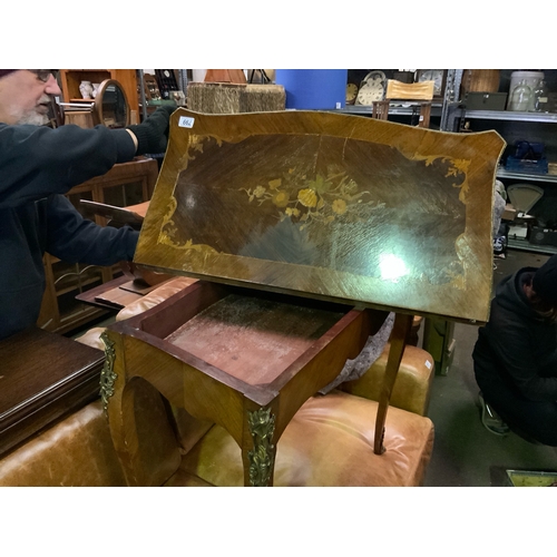 799 - Very pretty poss French Louis XV style card table, with internal baize intact, inlaid top