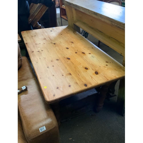 802 - Substantial pine kitchen table with turned legs L135cm x 74cm