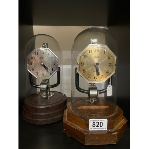 820 - Two Bulle early 20th century glass domed electric mantle clocks (a/f), approx 26cm tall