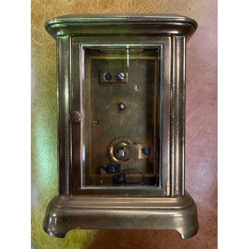 823 - Brass carriage clock , approx 12cm tall