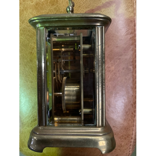 823 - Brass carriage clock , approx 12cm tall