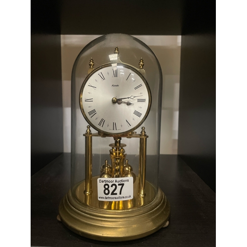 827 - Kundo glass domed brass mantle clock, approx 23cm tall