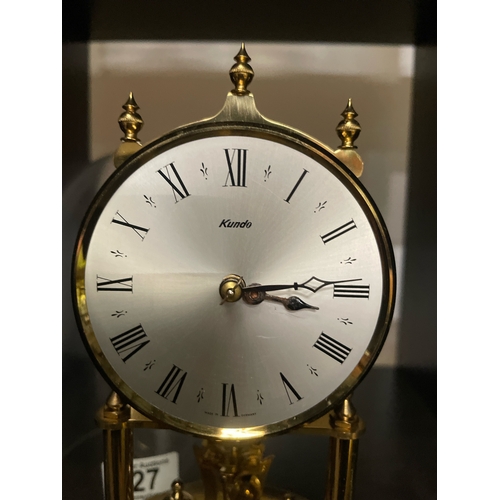 827 - Kundo glass domed brass mantle clock, approx 23cm tall