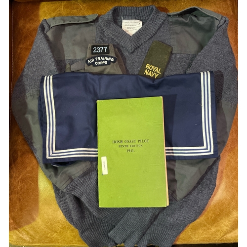 830 - Royal Navy utility jumper, seaman’s blue square rig collar and epaulette along with a 1941 edition I... 