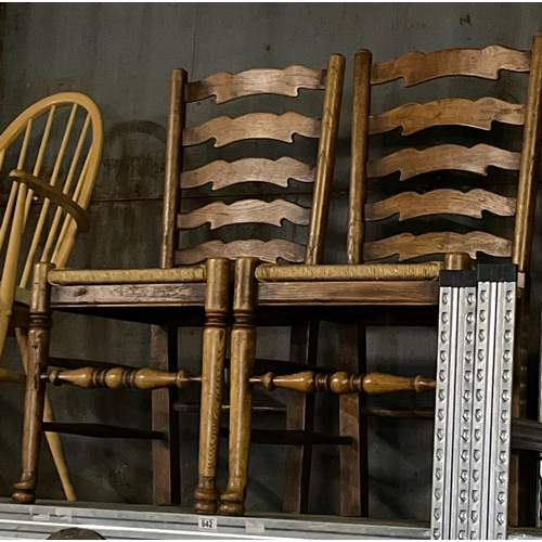 842 - Nine good ladder back dining chairs