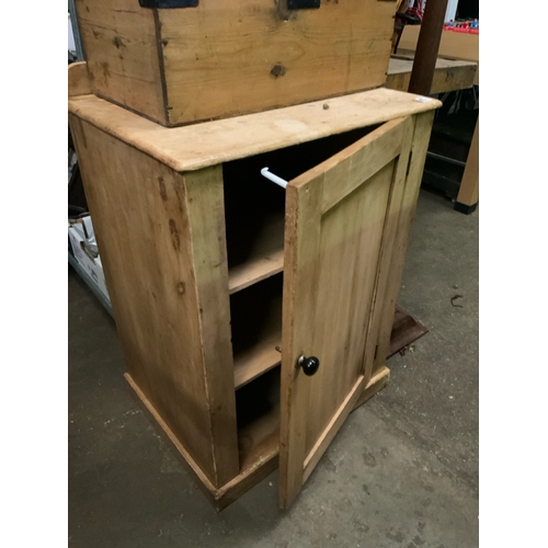 843 - Old stripped pine cupboard with internal shelves H80cm x W60cm x D48cm